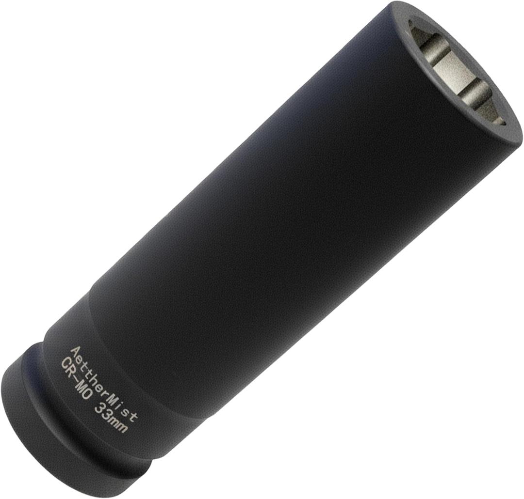 1 Inch Driver 33mm Extra Deep Impact Socket, 6.3 inch Length Deep Axle Nut Socket,6 Point Cr-Mo Deep Truck Wheel Nut Socket,Radius Corner Design, Chamfered Opening