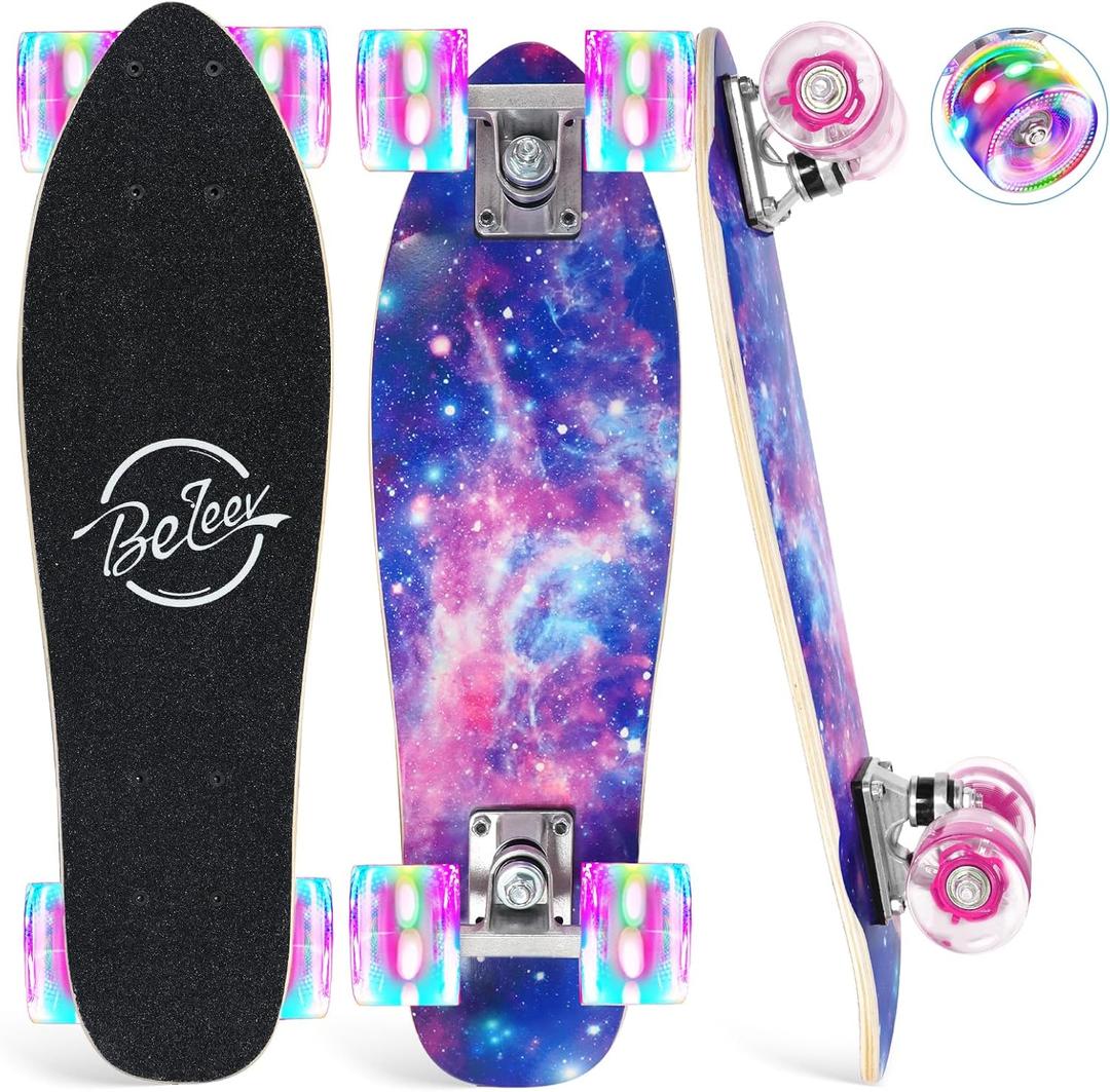 BELEEV 22 inch Skateboards for Kids, Cruiser Skateboard for Beginners Girls Boys Teens Adults, Mini Skateboards Classic Complete Skate Board with Skate T-Tool, Max Load 220 LBS