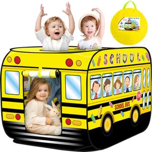 Pop Up Play Tent for Kids Aged 3-5 Years Old Boys and Girls : School Bus Tent Playhouse Toy Play Tents for Toddlers 3-5 Kids Tent Indoor Outdoor Playhouse Toys for 3 + Year Old, School Bus, 44.1 X 27.5 X 27.5 Inches