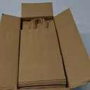 Toovip 100 Pack 5.25x3.25x8.25 Inch Small Plain Brown Kraft Paper Bags with Handles Bulk, Gift Bags for Favor Grocery Retail Party Birthday Shopping Business Goody Craft Merchandise Take Out Sacks