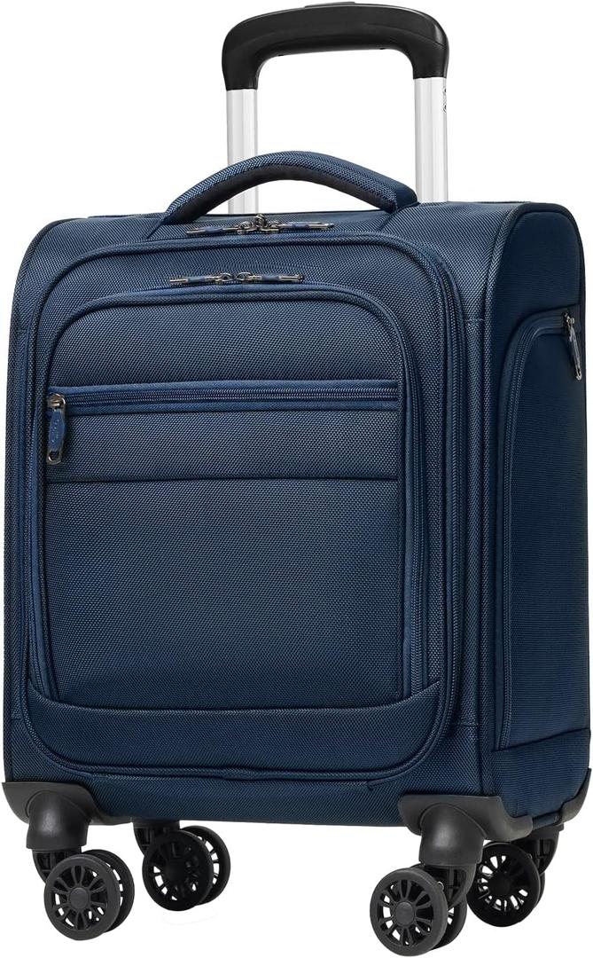 Coolife Underseat Carry On Luggage Suitcase Softside Lightweight Rolling Travel Bag Spinner Suitcase Compact Upright 4 Dual Wheel Bag (navy)