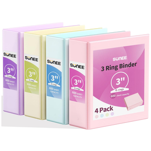 SUNEE 3 Ring Binder 3 Inch 4 Pack, 3" Large Clear View Binders Three Ring PVC-Free (Fit 8.5x11 Inches) for School or Office Supplies, Assorted Pastel