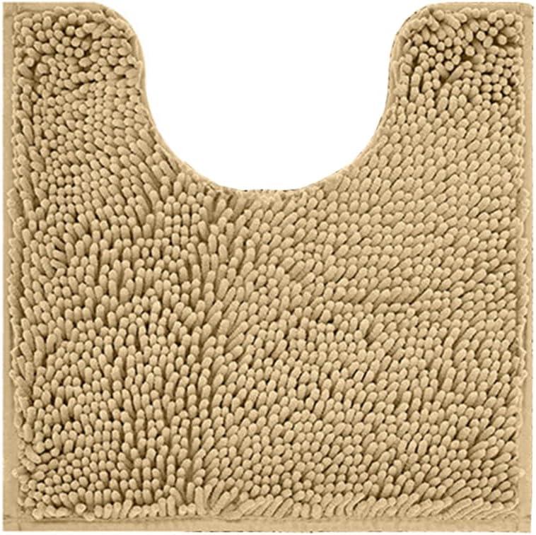 Reyox Chenille Bath Mat, Toilet Rugs U Shaped, Soft Plush Bath Bathroom Rug, Absorbent Shaggy Bathroom Contour Rug Apricot 19.7"x15.7"