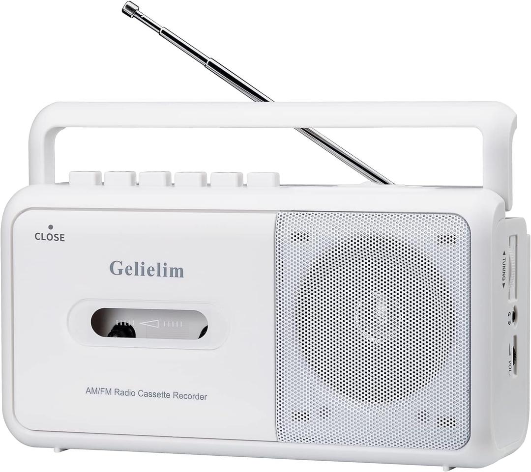 Gelielim Portable Cassette Player, Cassette Tape Player AM/FM Radio,Casette Tape Recorder with Earphone Jack, Cassette Boombox Battery Operated or AC Powered (White)