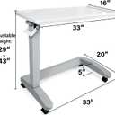 Vaunn Medical Pneumatic Adjustable Overbed Exam Bedside Table with Wheels (Hospital and Home Use), New Tabletop, Light Gray