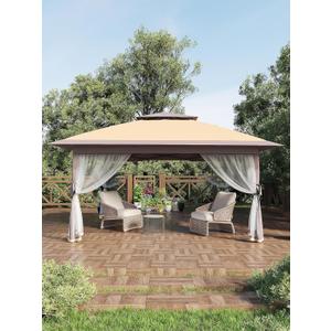 Garvee 13x13FT Pop Up Gazebo, Canopy Tent with Mosquito Netting,Outdoor Gazebos for Backyard & Patio Furniture - Pop Up Canpy with Wheeled STO-N-Go Cover Bag (Khaki+Light Khaki)