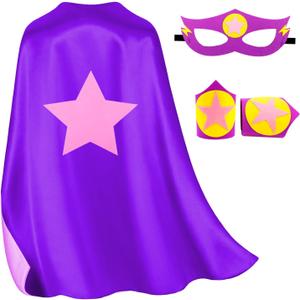 iROLEWIN Kids-Superhero-Cape and Mask for Boys-Girls Super-Hero-Costumes as Toddler Dress-up Toys Christmas Birthday Gifts (Purple Yellow Pink)