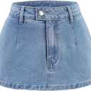 SOFIA'S CHOICE Women Denim Mini Skirt Skorts Sexy Low Rise Micro Jean Skirts with Shorts Underneath Blue X-Large (Blue, XL)