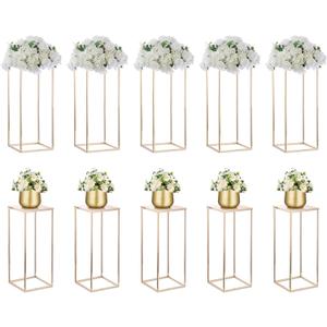 Nuptio Gold Vases - 10 Pcs, 23.6 Inch Tall, Geometric, Wedding Centerpieces for Tables
