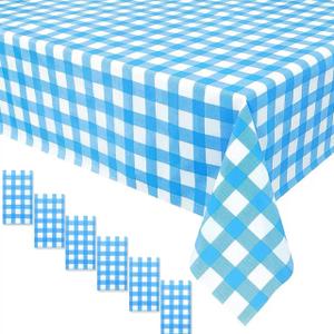 Fezava 6 Pack Blue and White Checkered Tablecloth, 54 X 108Inch Plastic Blue Gingham Table Cloth Disposable Spring Picnic Tablecloth Waterproof Table Cover for BBQ Picnic Barbecue Birthday Party