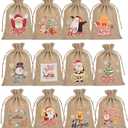 Christmas Small Burlap Bags with Drawstring, Burlap Gift Bags Christmas Linen Treat Sacks Gift Wrapping Bags Xmas Holiday Party Favors Bags(7x5 inch, 24 Pcs)