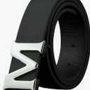 ALAKA Leather Men's Belts Removable Letter M Plate Buckle Waist Belt 1.29"