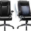 COLAMY Executive Office Ergonomic Chair with Thick Bonded Leather, 300lbs Capacity Big and Tall High Back Desk Chair with Flip-up Armrests, Adjustable Height and Tilt for Working, Study, Gaming,2PC (287-black)