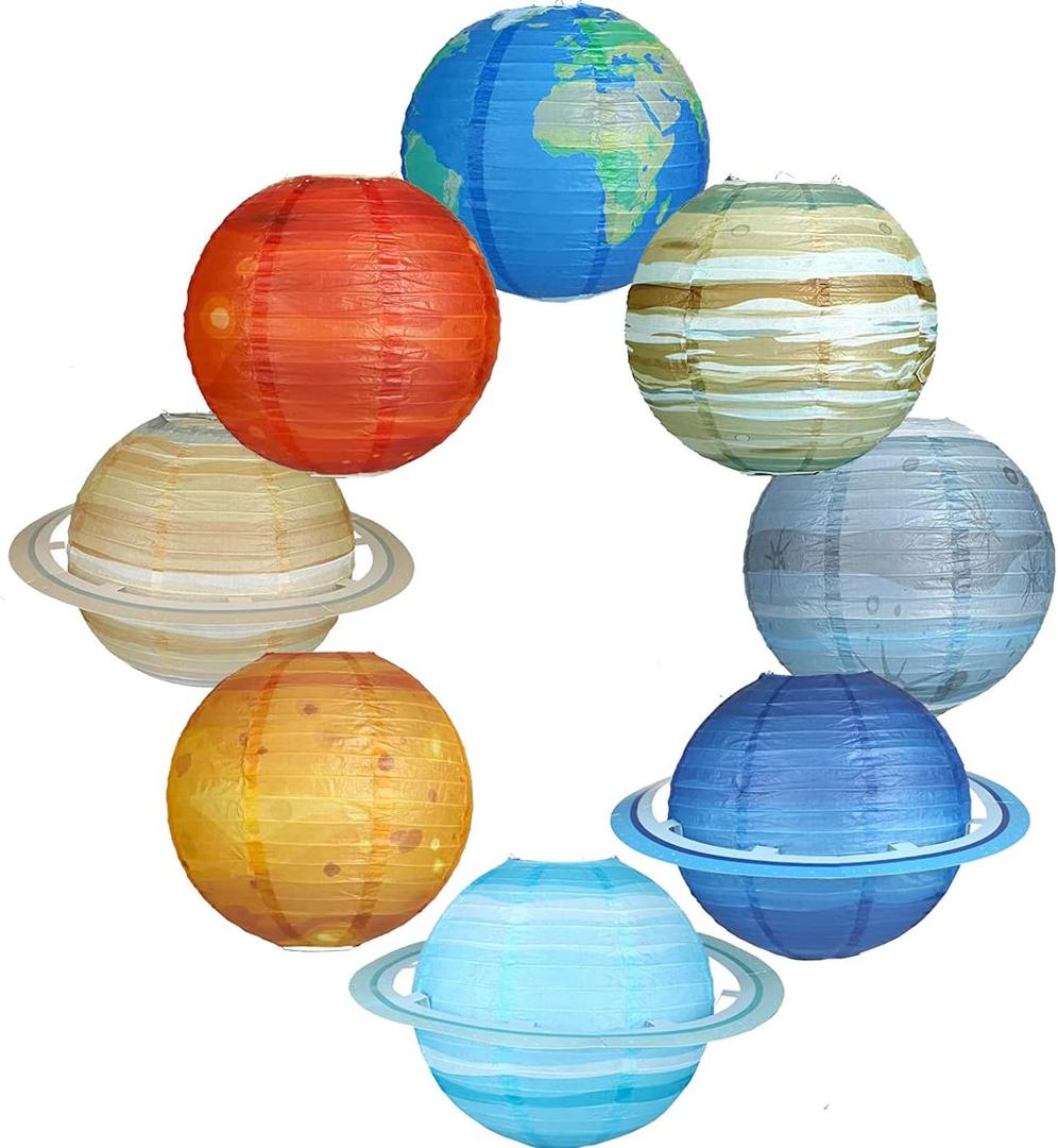 Space Theme Party Decorations, Solar System Hanging Paper Lanterns, Galaxy Planets Paper Lanterns for Space Classroom Decor Birthday Baby Shower Science Home Decor, 8PCS