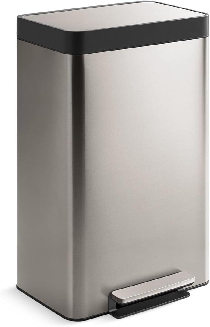 KOHLER 13-Gallon Stainless Steel Step Trash Can, Stainless Steel, Hands-Free Pedal, Quiet-Close Lid, Fingerprint-Resistant, Durable, K-20940-ST