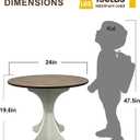 Mid Century Modern Round Side Table Accent End Table 24in Coffee Table with Amber Wood Grain Tabletop & White Curved Base for Living Room Bedroom Sofa Corner, Pedestal Nightstand