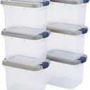 Rubbermaid Roughneck Clear 19Qt/ 4.75 Gal Storage Containers, Pack of 6, with Snap-Fit Grey Lids, Visible Base, Sturdy and Stackable, Great for Storage and Organization