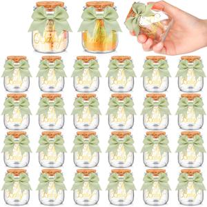 24 Sets Baby Shower Bottles Favors For Guests Glass 100ML, Milk Jar With Ribbons And Stickers Decorations For Gender Reveal Newborn Center piece Party Favor(Sage Green, Baby)