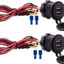 Dual USB Charger Socket Waterproof Power Outlet 12V/24V 2.1A & 2.1A for Car Boat Marine RV Mobile Blue LED