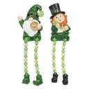 Valery Madelyn St Patricks Day Leprechaun Figurine Home Decor, 2 Pcs Irish Luckly Tiered Tray Decor with Clover, Medium Green Resin Gnome Saint Patricks Day Gift Decoration for Table Centerpiece