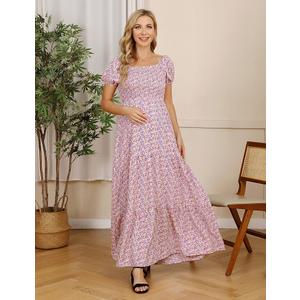 Coolmee Maternity Dress Women's Off Shoulder Split Long A Line Dress Casual Maxi Dress Photography Dress, Small
