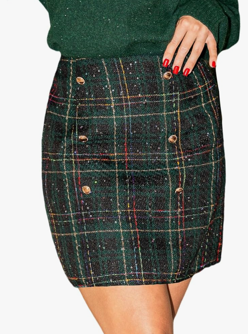 CUPSHE Women Mini Plaid Skirts Tweed High Waist Bodycon Pencil Hem Fall Winter Dressy Outfits Shorts XL