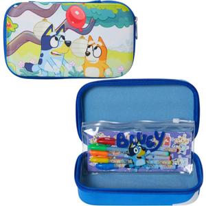 Innovative Designs Bluey Pencil Case Set with Stickers and Gel Pens for Kids, Molded with Zip Closure