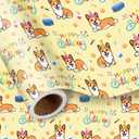 LeZakaa Corgi Birthday Wrapping Paper Roll, Cute Corgi Dogs Cake Party Elements Birthday Gift Wrap for Dog Lovers, Kids, Mini Roll 17 In x 16.4 Feet