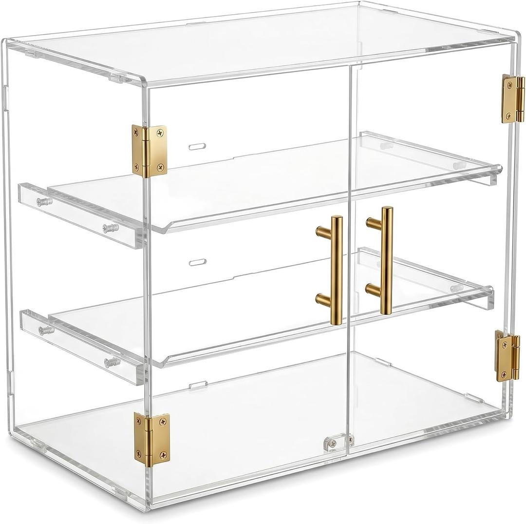 3-Tier Acrylic Bakery Display Case with Removable Trays, Clear Pastry Cabinet Countertop Bread Storage Box for Kitchen Bakery Shop Ideal for Bread, Bagels, Donuts, Desserts