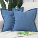 MADIZZ Pack of 2 Faux Rustic Linen Throw Pillow Covers with Flange Edge Soft Boho Natural Decorative Pillowcases for Sofa Living Room Modern Throw Pillows for Bed 20x20 Inch Denim Blue