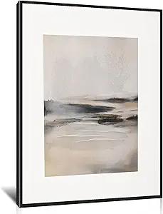 Poemwish Minimalist Landscape Wall Decor, Canvas Wall Art in Muted Earth Tones, Living Room Wall Art with Ethereal Atmosphere, Abstract Waterscape in Soft Brushstrokes 1' x 6"