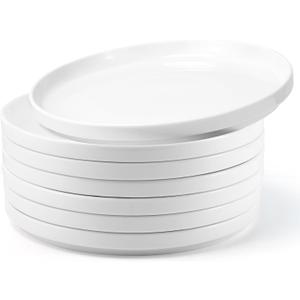 White Dinner Plates Set of 6, 8 Inch Porcelain Dessert Plates, Ceramic Appetizer Plate, White Round Salad Plate, Microwave & Dishwasher Safe, Scratch Resistant
