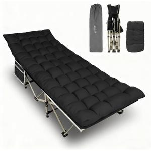 YELLOW JACKET Folding Camping Cot for Adults,600LBS Max Load,28" Wide Sleeping Cot with Removable Thick Mattress Portable Foldable Camping Bed with Carry Bag for Camp,Home,Office,Travel,Black