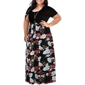 Nemidor Women's Short Sleeve Plus Size Maxi Dress, Size 14
