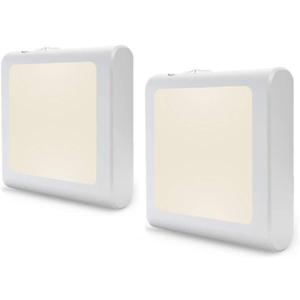Art Plates Plug in Dimmable LED Night Light with Dusk to Dawn Auto Sensor, Adjustable Brightness, Warm Light, Auto On-Off Nightlight for Bathroom, Hallway, Nursery, Bedrooms - 2 Pack