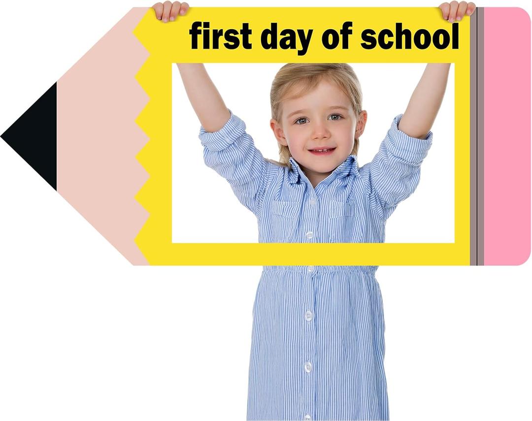 35 x 16 Inch First Day of School Back to School Party Photo Booth Prop Selfie Frame KT Board Pencil Shape Picture Frame Prop Welcome Party Supplies for Students Teacher Classroom