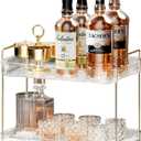 Seoneiro Whiskey Tray, Glass Cup Rack, Mug Holder, Coffee Cup Organizer, Bathroom Countertop Organizer with Drain Board Wine Glass Decorative, Food Tray, Kitchen Spice Rack (Transparent Color-2)