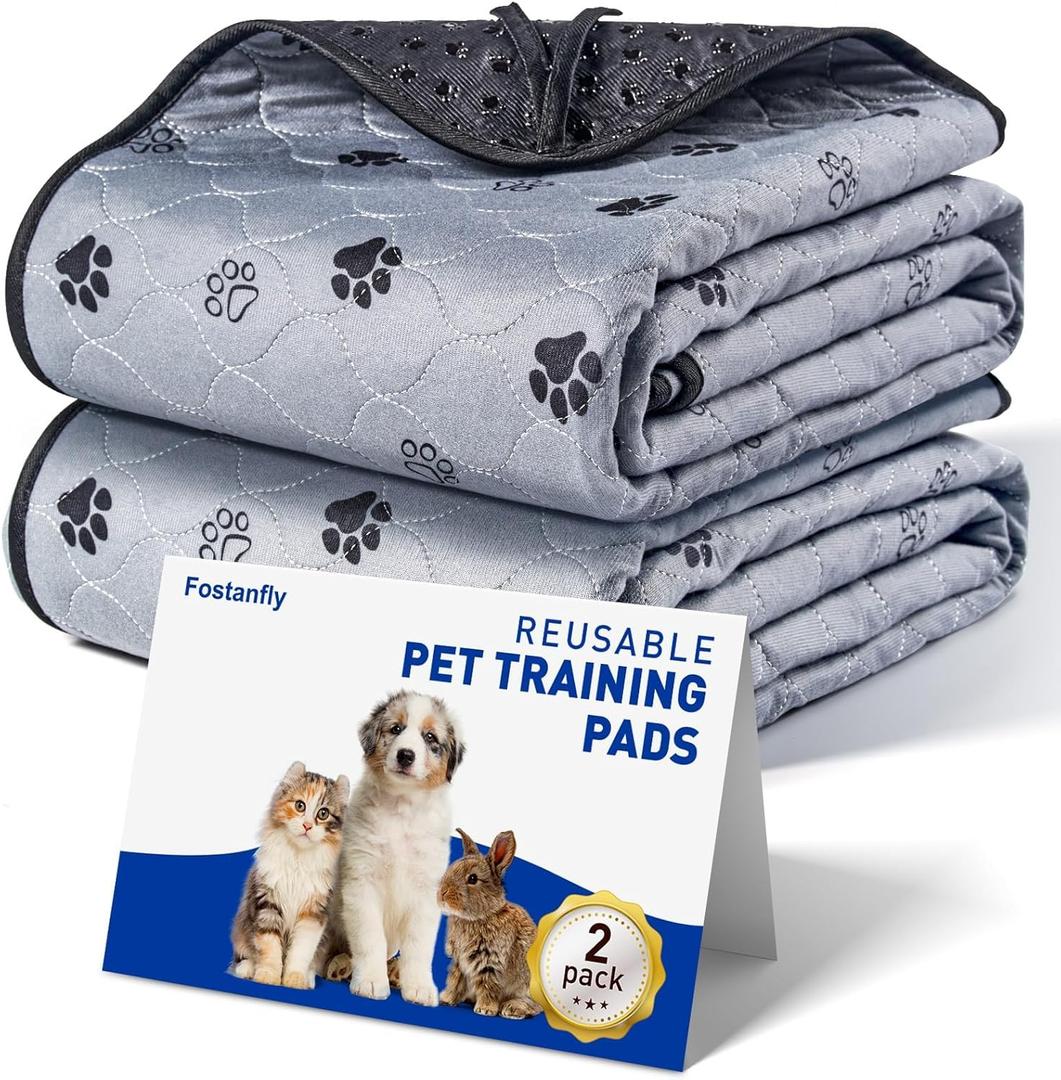 Fostanfly Washable Pee Pads for Dogs, 2 Pack Large 36"x41" Ultra-Absorbent and Leak-Proof Non-Slip Reusable Potty Training Pads for Dogs, Cats, Puppy, Potty Training of Add 8 Lanyards (Gray)