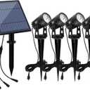 APONUO Solar Spotlights Landscape Lights Low Voltage Outdoor Solar Spotlight IP65 Waterproof 9.8ft Cable Auto On/Off with 4 Cool White for Outdoor Garden Yard Landscape Downlight (4-in-1)