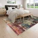 Lahome Modern Abstract Living Room Rug 8x10, Washable 8x10 Area Rugs for Bedroom Stain Resistant Non Slip, Large Red Soft Indoor Carpet for Dining Room Table Home Decor