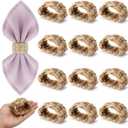 12Pcs Napkin Rings Rattan for Thin Napkins, Handwoven Semicircle Wicker Napkin Holders for Boho Farmhouse Table Decor, for Thanksgiving, Weddings, Easter and Coastal Summer Parties