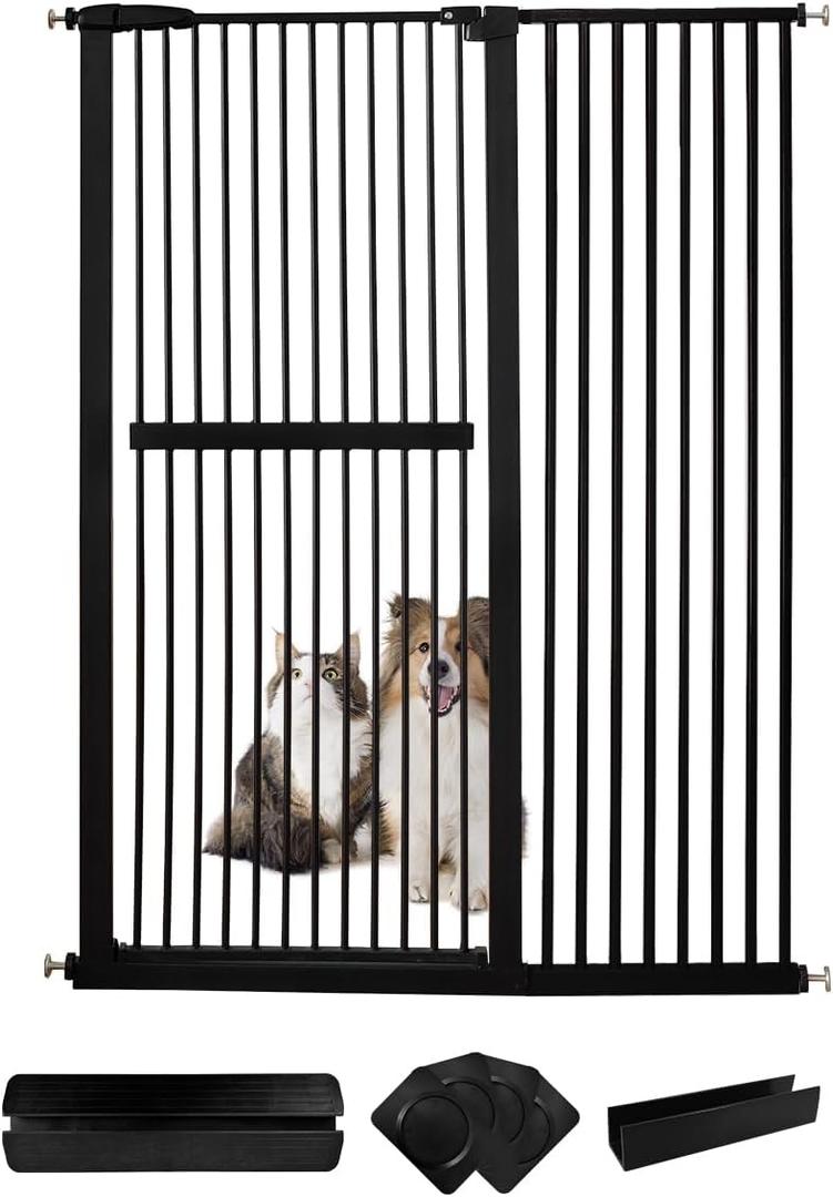 Lumizone Extra Tall Cat Gate 61.02" High Pressure Mounted Extra Wide 46.65"-50.78" (17Sizes) 1.37" Gap No Drilling Auto-Close Tall Pet Gate for Dogs (Black, 46.65"-50.78" W)