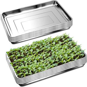 10 Pack Large Stainless Steel Seedling Trays, Heavy Duty Metal Water Catch Trays for Nursery Pots Transplant, Seed Germination & Propagation Flats (17.5 inch13.56 inch, 1.18" Height)