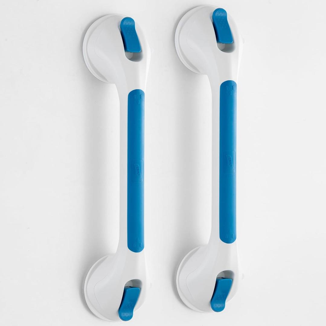 TAILI Shower Grab Bar Glow in The Dark, 2 Pack 16.8 in Grab Bars for Bathtubs and Showers,Shower Handles Shower Rails for Seniors and Elderly,Bathroom Safety Grip Removable No Drilling Waterproof Blue