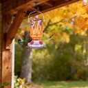Hummingbird Feeders for Outdoors with Ant Moat, Hand Blown Glass Hummingbird Feeder, 4 Feeding Ports with Perch, Outdoor Garden Dcor, 15 OZ, Orange