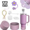 2 x Stanley Cup Accessories Set,Including 2 Pcs 0.4in Straw Cover, 1 Silicone Spill-Proof Stopper Set of 3, 1 Name ID Letter Handle Charm, 1 Silicone Cup Boot Fits Stanley 40&30 Oz Tumbler (M)