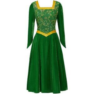 Willyacos Princess Costume Adult Women Green Velvet Cosplay Dress Halloween Outfit (Green, S)