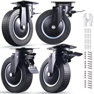 8" Industrial Caster Wheels Set of 4 Durable Heavy Duty All 4 Swivel Locking Casters with 3200 Lbs Load Capacity - Outdoor Rubber Wheels for Cart, Furniture, Workbench - Includes Bolts & Screws