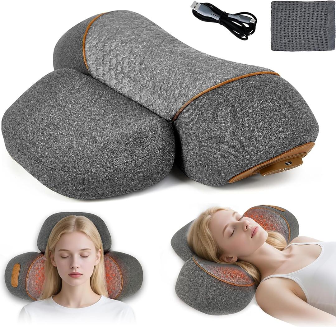 3-in-1 Heated Neck and Shoulder Massage Pillow, Deep Tissue Shiatsu Massager for Pain Relief, Muscle Relaxation, Ergonomic Support, Gift for Men & Women