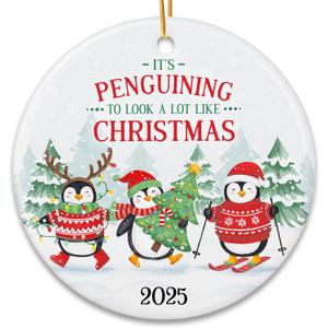 2 x ZAGKOO Penguin Ornament 2025 - Cute Penguin Christmas Ornaments - Funny Penguins Gifts for Women, Men, Kids, Penguins Lovers - Gift Exchange Ideas - Ceramic Ornament for Xmas Tree Decoration